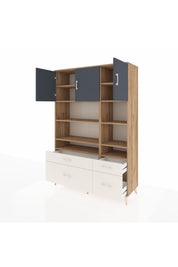 Hyperion Dolap 10 Raflı 4 Çekmeceli 3 Kapaklı 132x44x195 Çam-Antrasit/Aytaşı