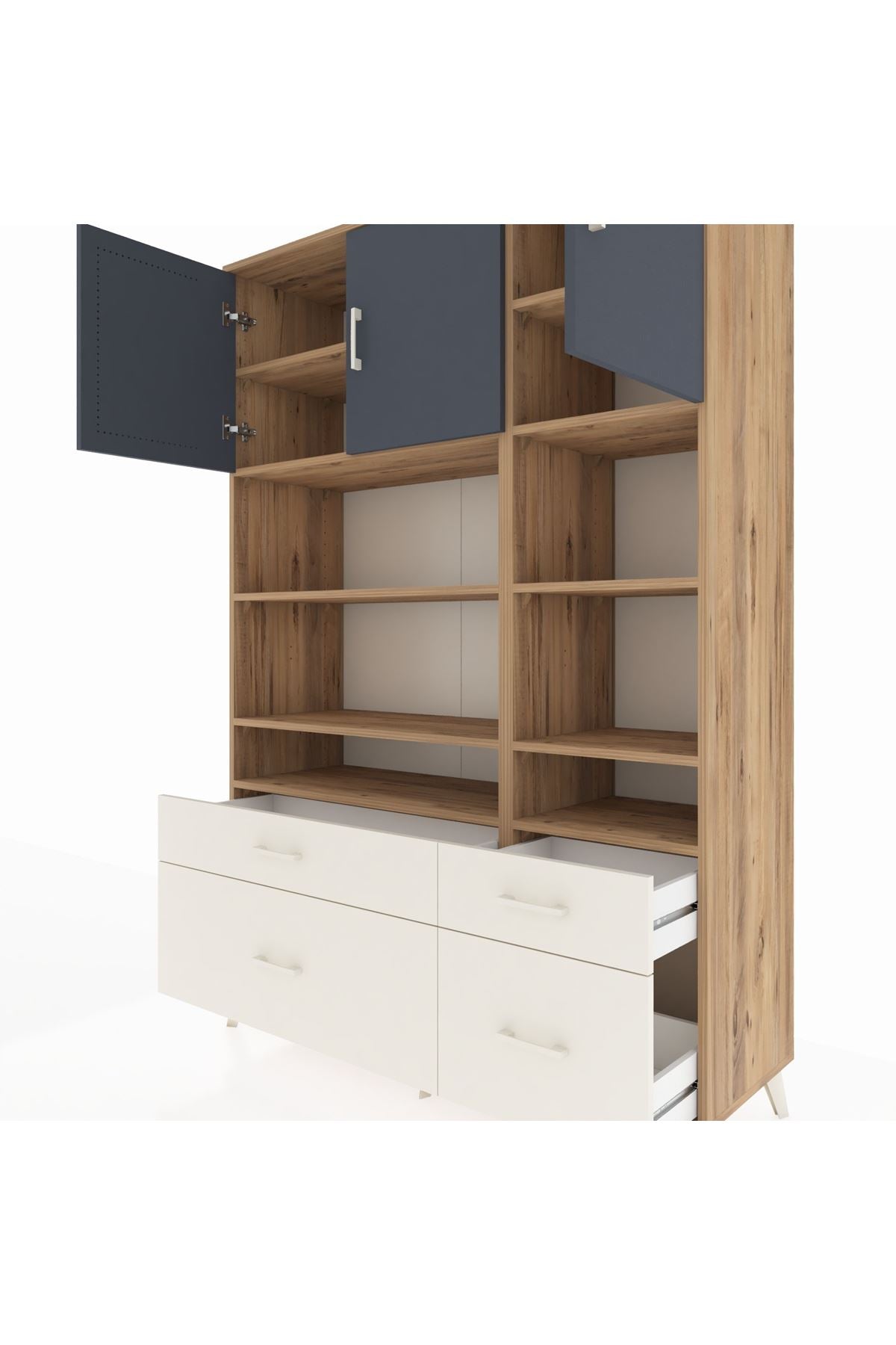 Hyperion Dolap 10 Raflı 4 Çekmeceli 3 Kapaklı 132x44x195 Çam-Antrasit/Aytaşı