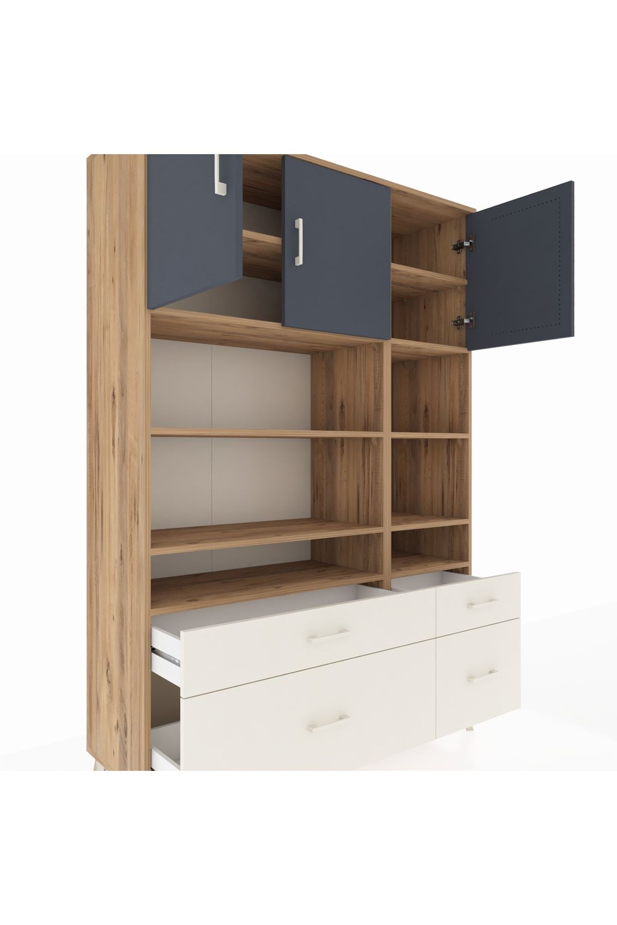 Hyperion Dolap 10 Raflı 4 Çekmeceli 3 Kapaklı 132x44x195 Çam-Antrasit/Aytaşı