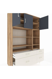 Hyperion Dolap 10 Raflı 4 Çekmeceli 3 Kapaklı 132x44x195 Çam-Antrasit/Aytaşı