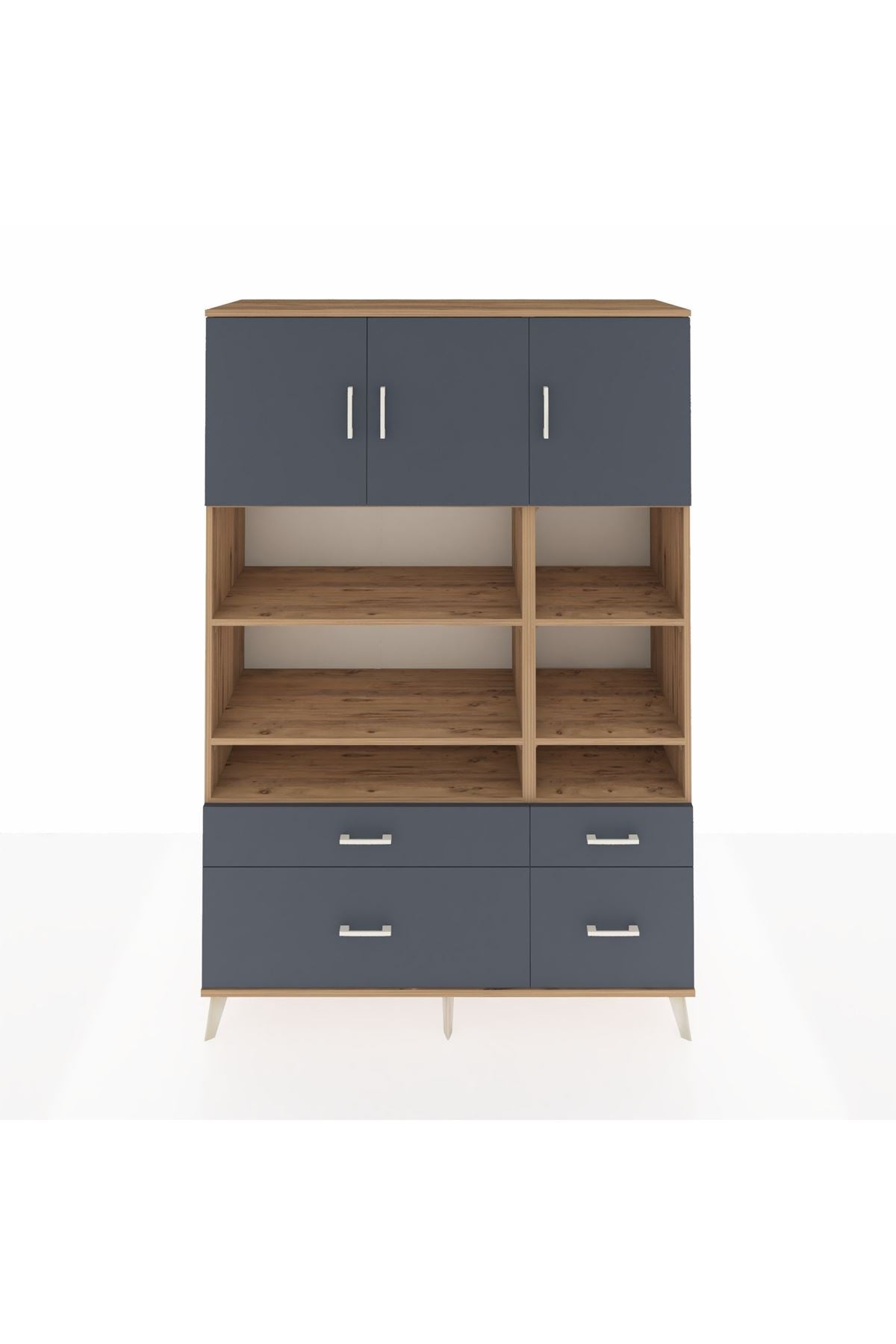 Hyperion Dolap 10 Raflı 4 Çekmeceli 3 Kapaklı 132x44x195 Çam-Antrasit/Antrasit