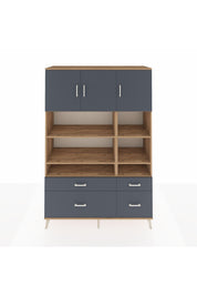 Hyperion Dolap 10 Raflı 4 Çekmeceli 3 Kapaklı 132x44x195 Çam-Antrasit/Antrasit