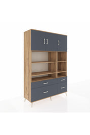 Hyperion Dolap 10 Raflı 4 Çekmeceli 3 Kapaklı 132x44x195 Çam-Antrasit/Antrasit
