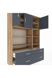 Hyperion Dolap 10 Raflı 4 Çekmeceli 3 Kapaklı 132x44x195 Çam-Antrasit/Antrasit