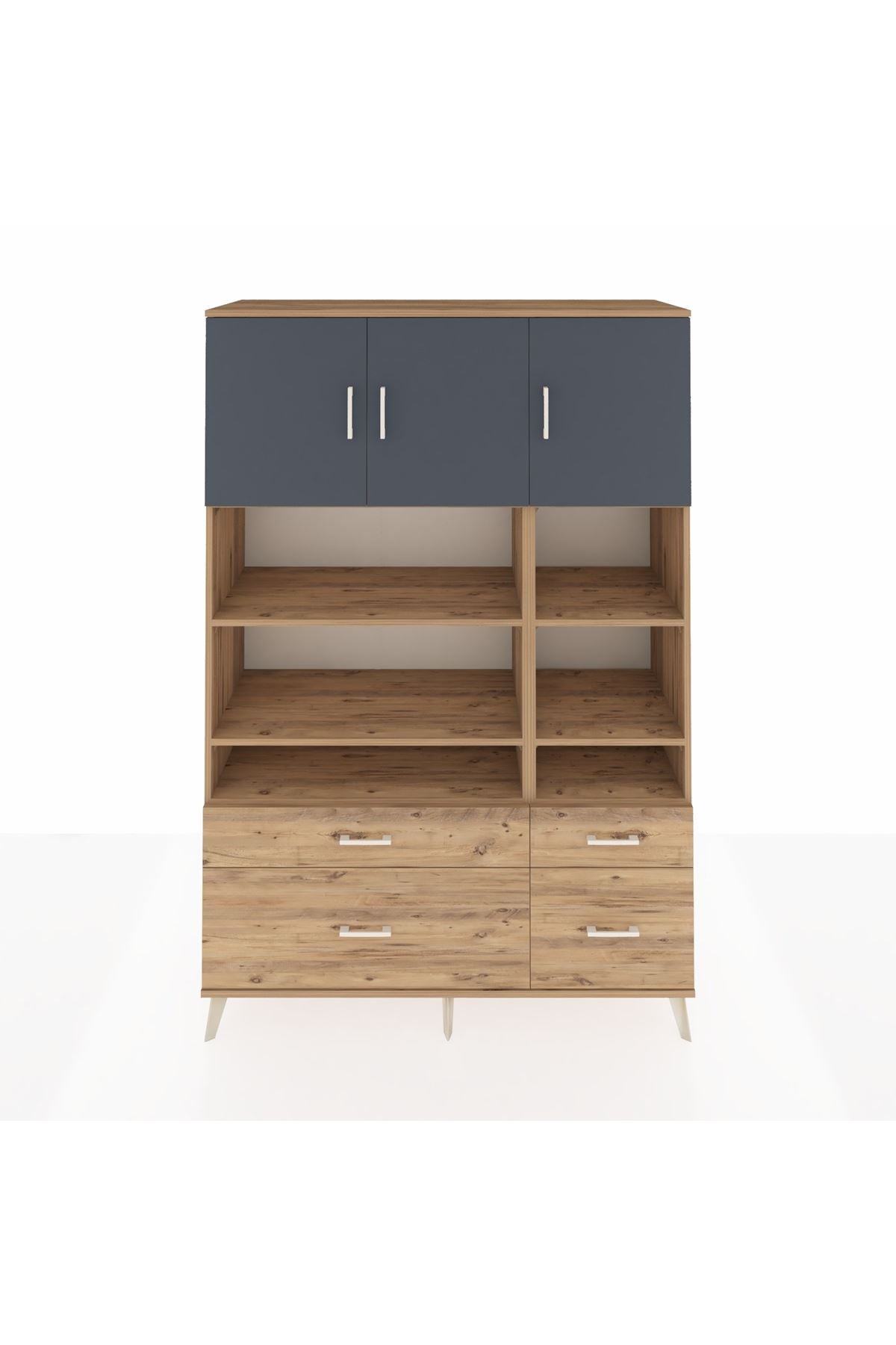 Hyperion Dolap 10 Raflı 4 Çekmeceli 3 Kapaklı 132x44x195 Çam-Antrasit/Çam