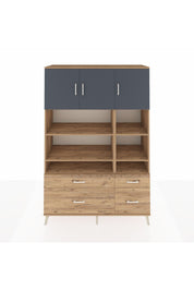 Hyperion Dolap 10 Raflı 4 Çekmeceli 3 Kapaklı 132x44x195 Çam-Antrasit/Çam