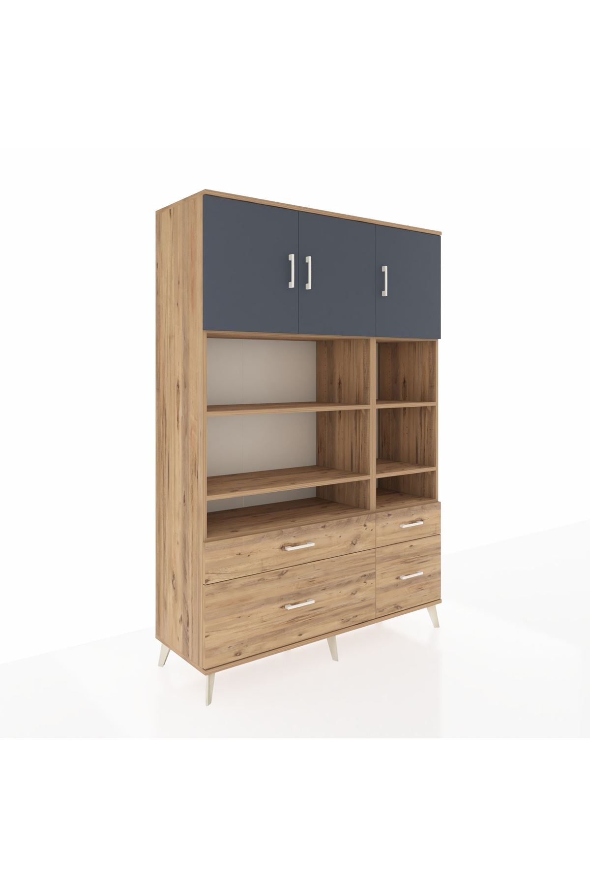 Hyperion Dolap 10 Raflı 4 Çekmeceli 3 Kapaklı 132x44x195 Çam-Antrasit/Çam