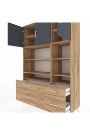 Hyperion Dolap 10 Raflı 4 Çekmeceli 3 Kapaklı 132x44x195 Çam-Antrasit/Çam