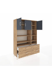 Hyperion Dolap 10 Raflı 4 Çekmeceli 3 Kapaklı 132x44x195 Çam-Antrasit/Çam