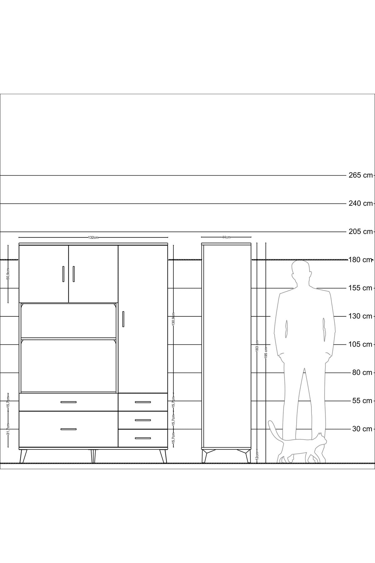Hyperion Dolap 7 Raflı 5 Çekmeceli 3 Kapaklı 132x44x195 Aytaşı-Çam/Aytaşı