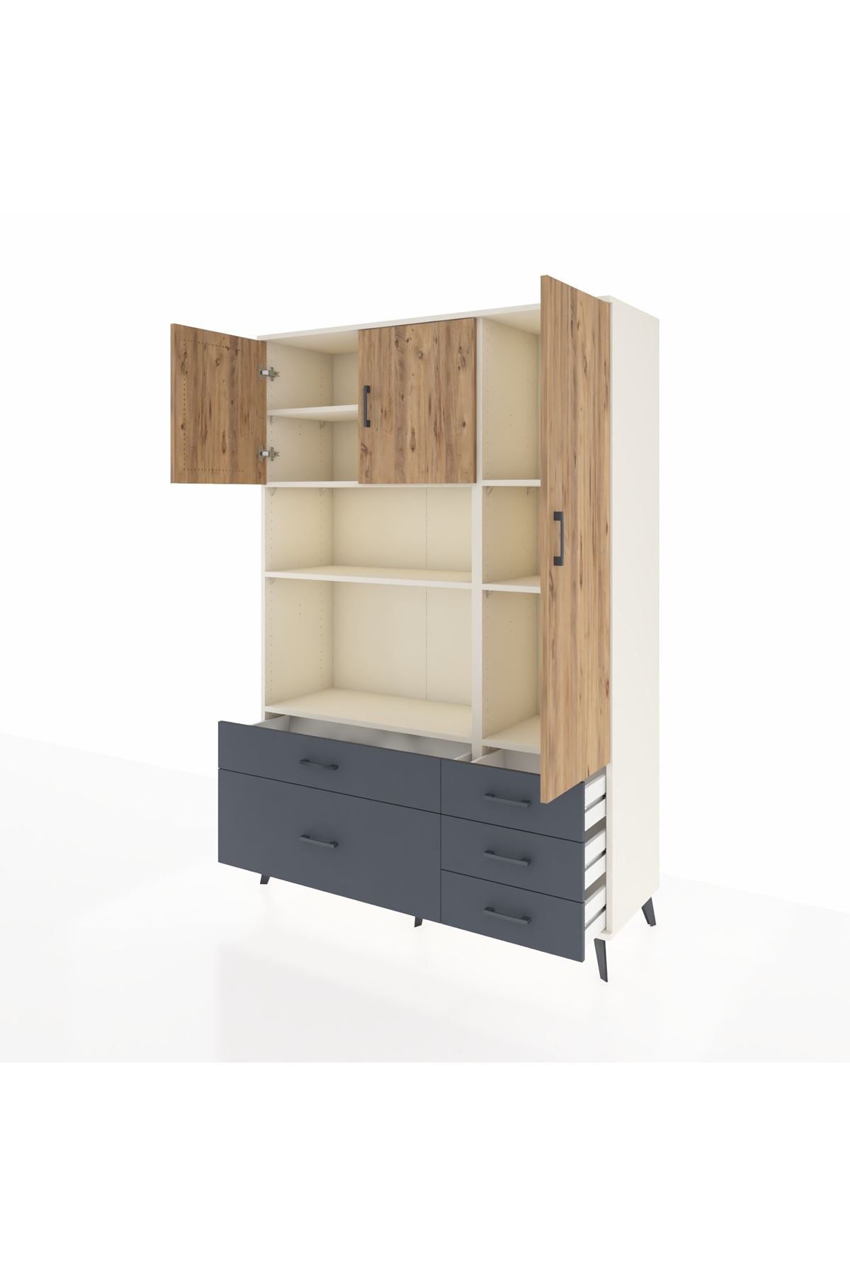 Hyperion Dolap 7 Raflı 5 Çekmeceli 3 Kapaklı 132x44x195 Aytaşı-Çam/Antrasit