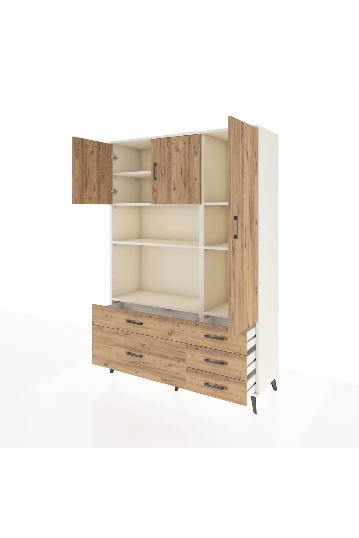 Hyperion Dolap 7 Raflı 5 Çekmeceli 3 Kapaklı 132x44x195 Aytaşı-Çam/Çam