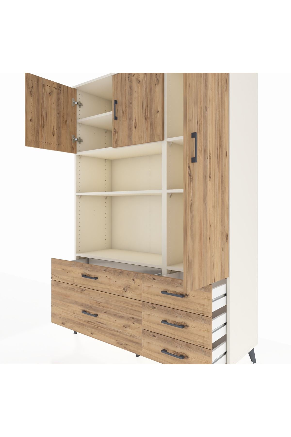 Hyperion Dolap 7 Raflı 5 Çekmeceli 3 Kapaklı 132x44x195 Aytaşı-Çam/Çam