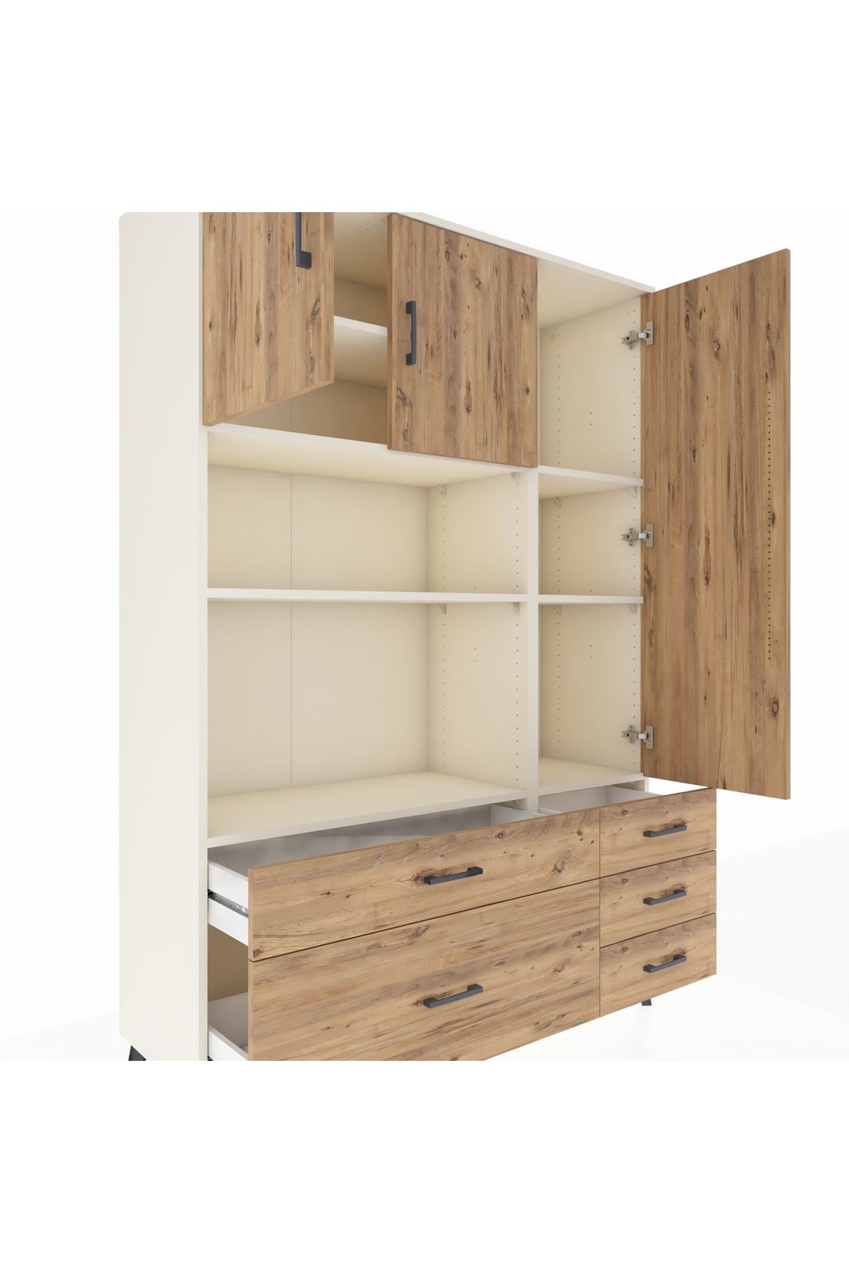 Hyperion Dolap 7 Raflı 5 Çekmeceli 3 Kapaklı 132x44x195 Aytaşı-Çam/Çam