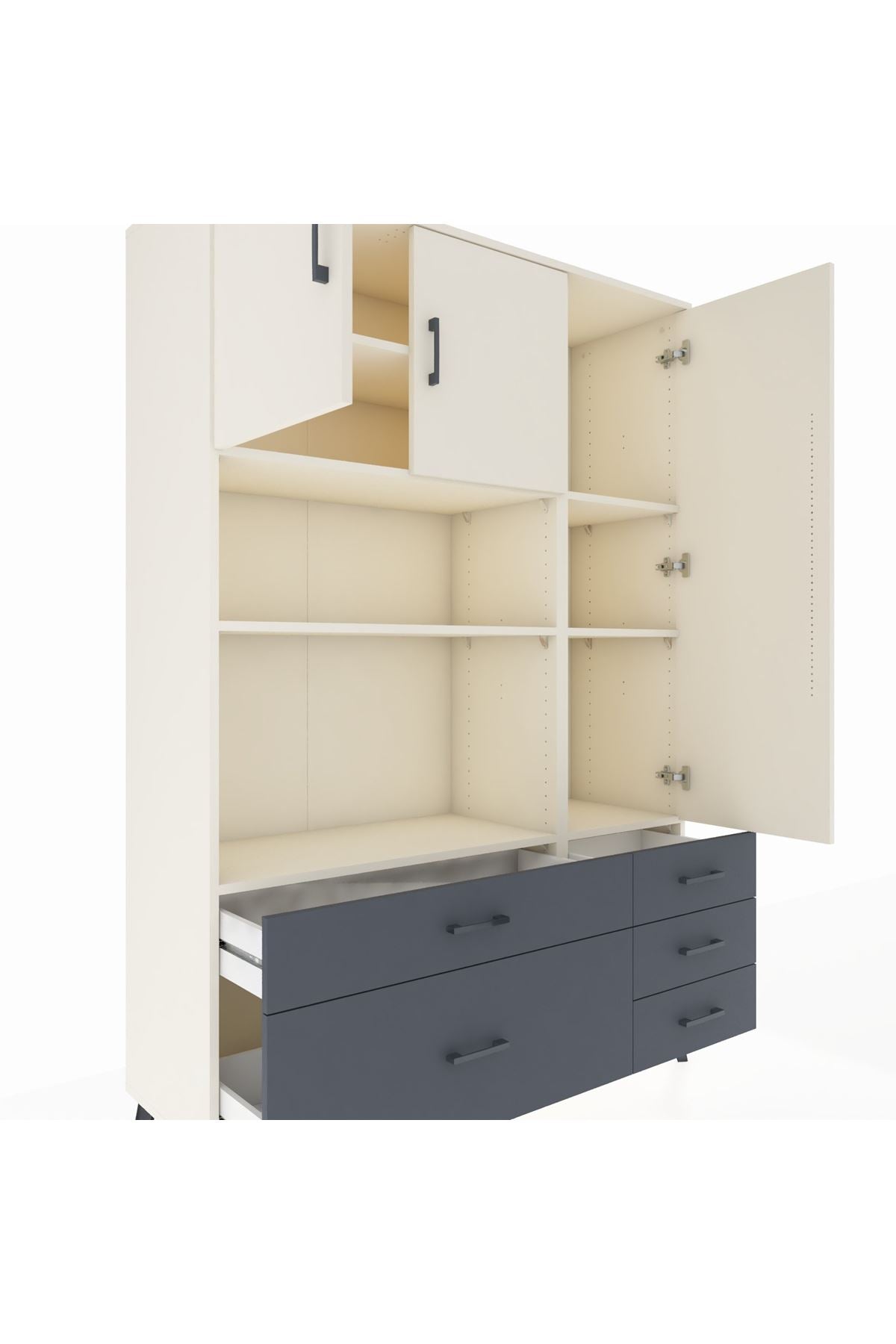 Hyperion Dolap 7 Raflı 5 Çekmeceli 3 Kapaklı 132x44x195 Aytaşı-Aytaşı/Antrasit