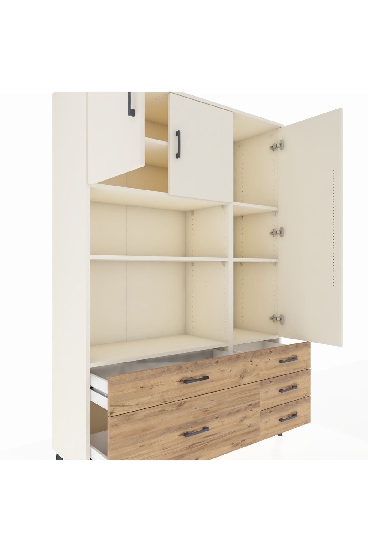 Hyperion Dolap 7 Raflı 5 Çekmeceli 3 Kapaklı 132x44x195 Aytaşı-Aytaşı/Çam