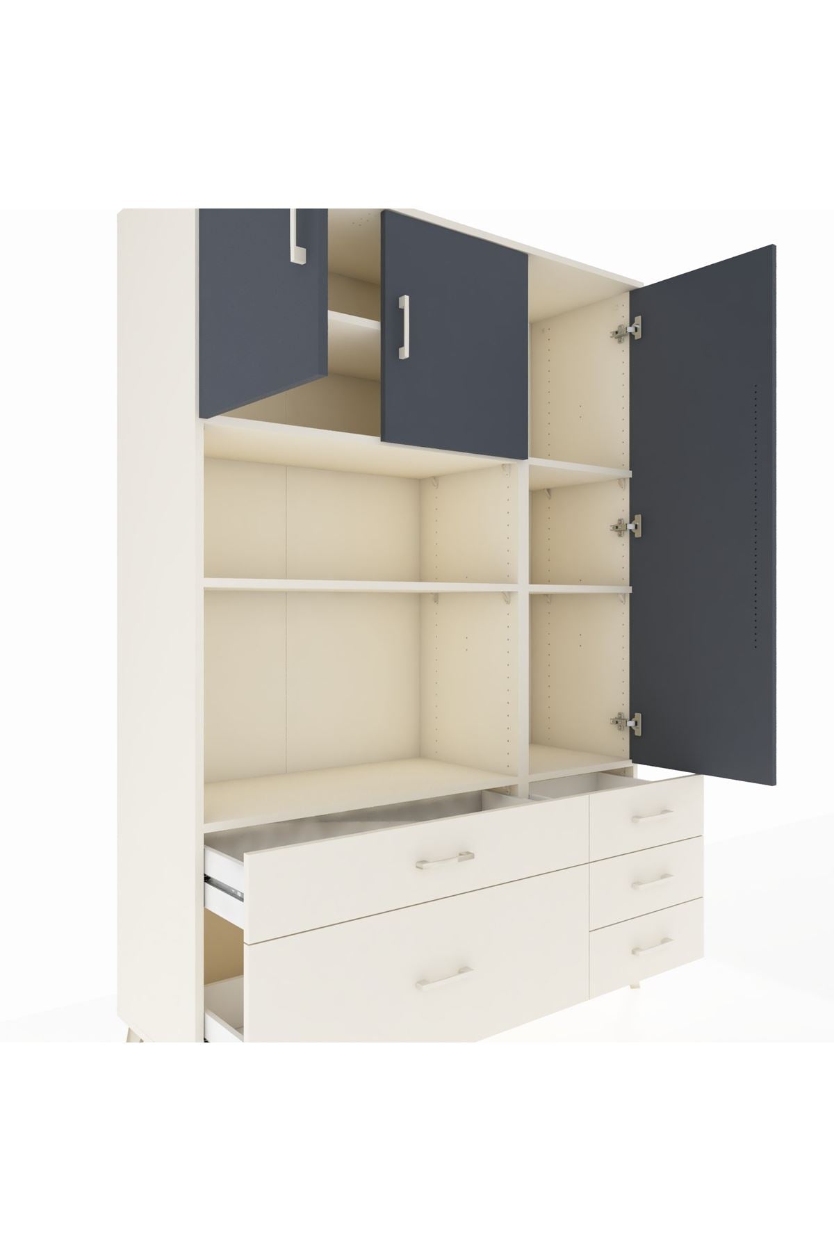 Hyperion Dolap 7 Raflı 5 Çekmeceli 3 Kapaklı 132x44x195 Aytaşı-Antrasit/Aytaşı