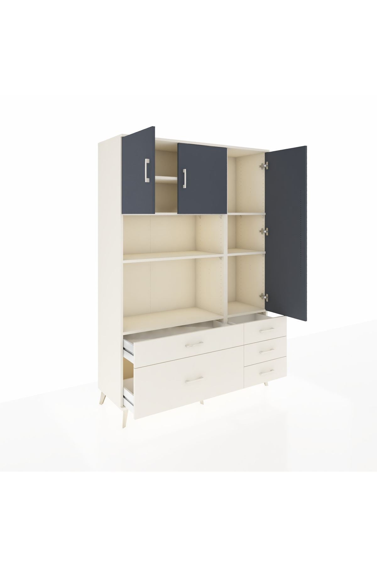 Hyperion Dolap 7 Raflı 5 Çekmeceli 3 Kapaklı 132x44x195 Aytaşı-Antrasit/Aytaşı