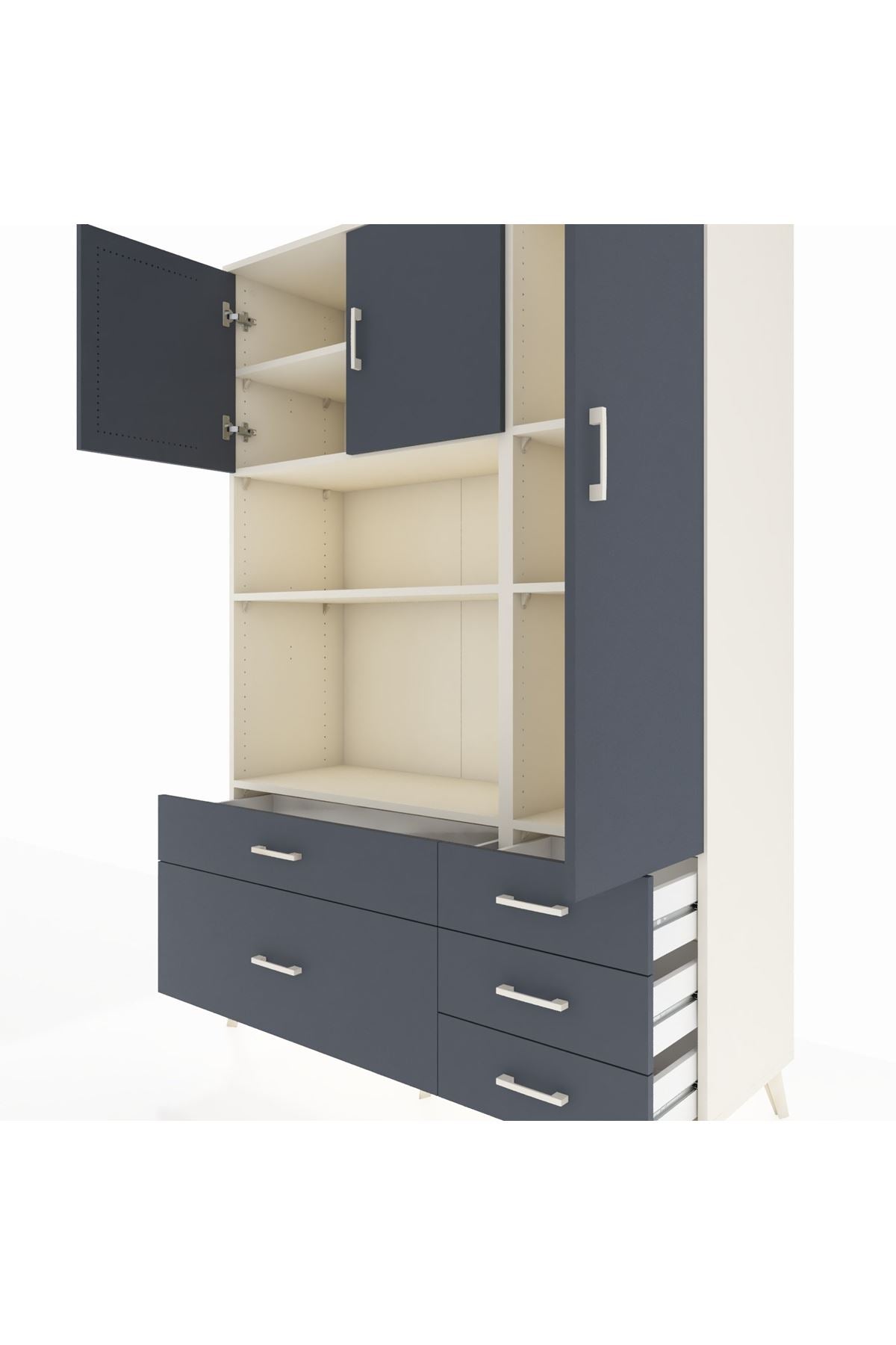 Hyperion Dolap 7 Raflı 5 Çekmeceli 3 Kapaklı 132x44x195 Aytaşı-Antrasit/Antrasit