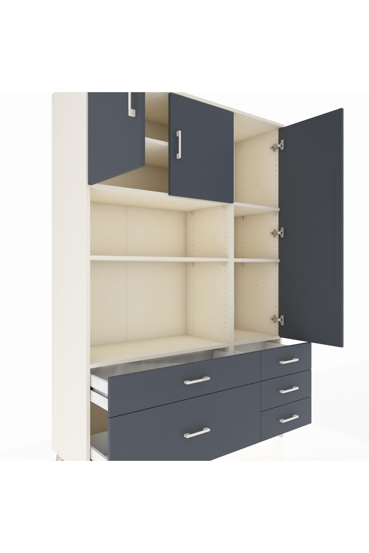 Hyperion Dolap 7 Raflı 5 Çekmeceli 3 Kapaklı 132x44x195 Aytaşı-Antrasit/Antrasit