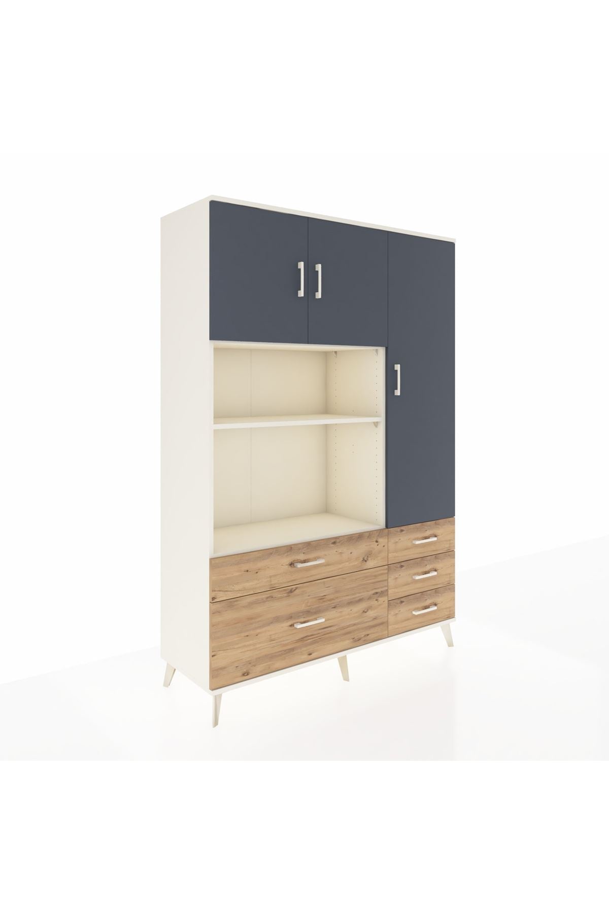 Hyperion Dolap 7 Raflı 5 Çekmeceli 3 Kapaklı 132x44x195 Aytaşı-Antrasit/Çam