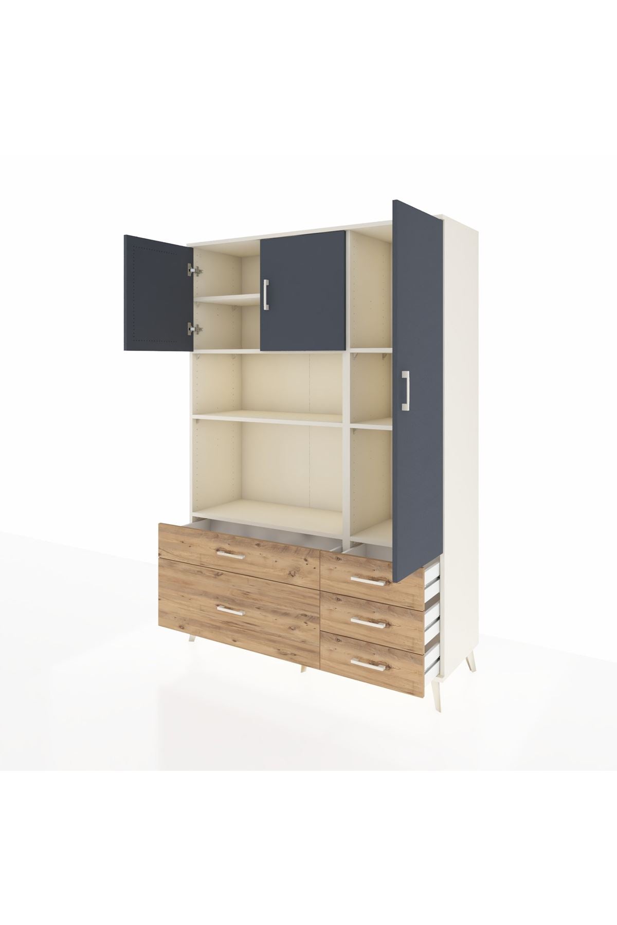 Hyperion Dolap 7 Raflı 5 Çekmeceli 3 Kapaklı 132x44x195 Aytaşı-Antrasit/Çam