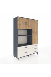 Hyperion Dolap 7 Raflı 5 Çekmeceli 3 Kapaklı 132x44x195 Antrasit-Çam/Aytaşı