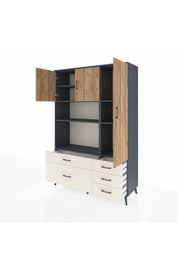 Hyperion Dolap 7 Raflı 5 Çekmeceli 3 Kapaklı 132x44x195 Antrasit-Çam/Aytaşı