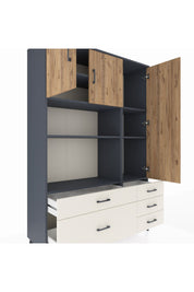 Hyperion Dolap 7 Raflı 5 Çekmeceli 3 Kapaklı 132x44x195 Antrasit-Çam/Aytaşı