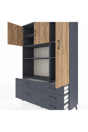 Hyperion Dolap 7 Raflı 5 Çekmeceli 3 Kapaklı 132x44x195 Antrasit-Çam/Antrasit