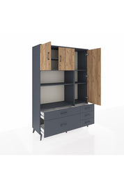 Hyperion Dolap 7 Raflı 5 Çekmeceli 3 Kapaklı 132x44x195 Antrasit-Çam/Antrasit