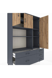 Hyperion Dolap 7 Raflı 5 Çekmeceli 3 Kapaklı 132x44x195 Antrasit-Çam/Antrasit