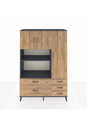 Hyperion Dolap 7 Raflı 5 Çekmeceli 3 Kapaklı 132x44x195 Antrasit-Çam/Çam