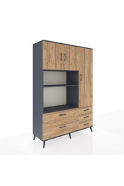 Hyperion Dolap 7 Raflı 5 Çekmeceli 3 Kapaklı 132x44x195 Antrasit-Çam/Çam