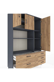 Hyperion Dolap 7 Raflı 5 Çekmeceli 3 Kapaklı 132x44x195 Antrasit-Çam/Çam