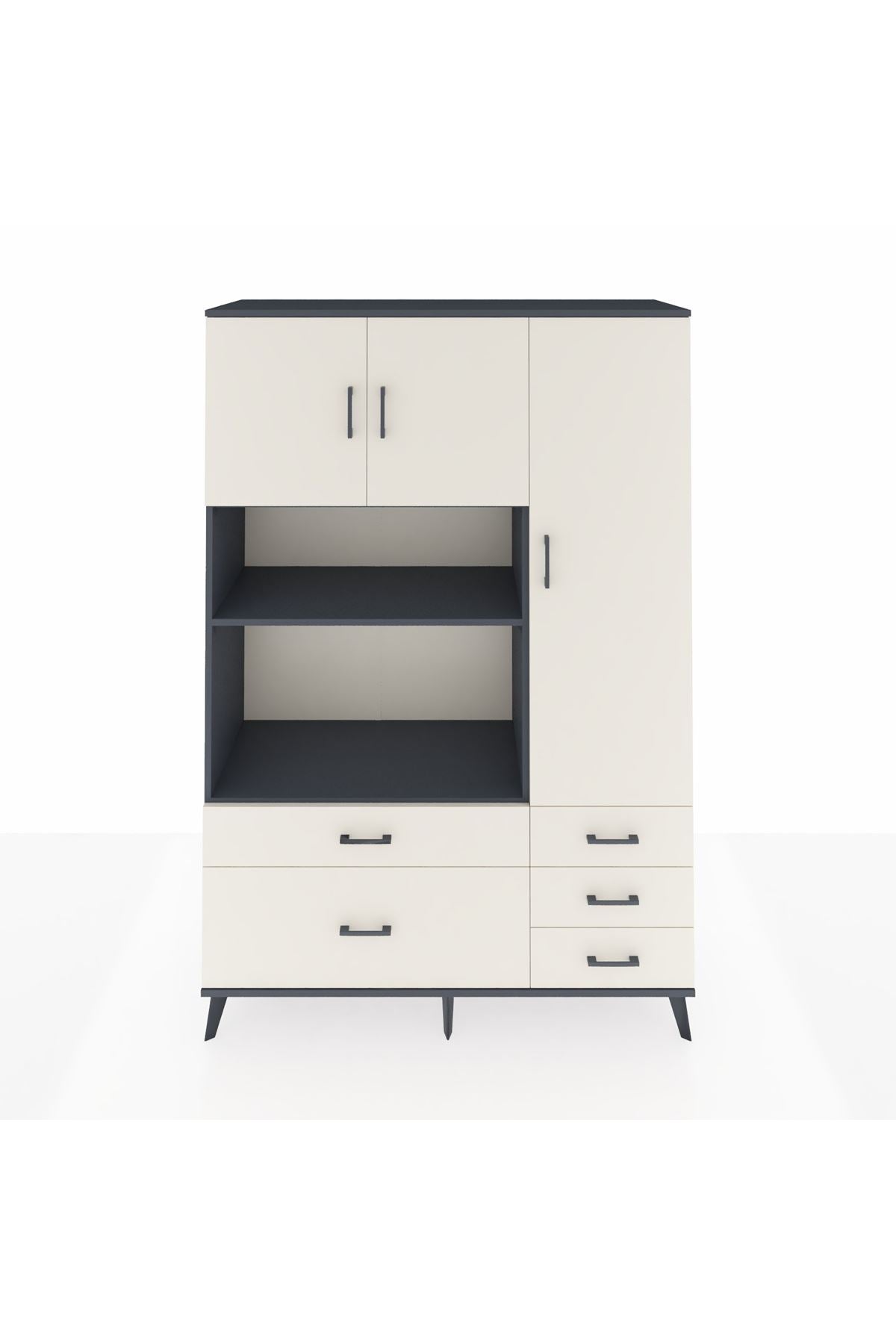 Hyperion Dolap 7 Raflı 5 Çekmeceli 3 Kapaklı 132x44x195 Antrasit-Aytaşı/Aytaşı