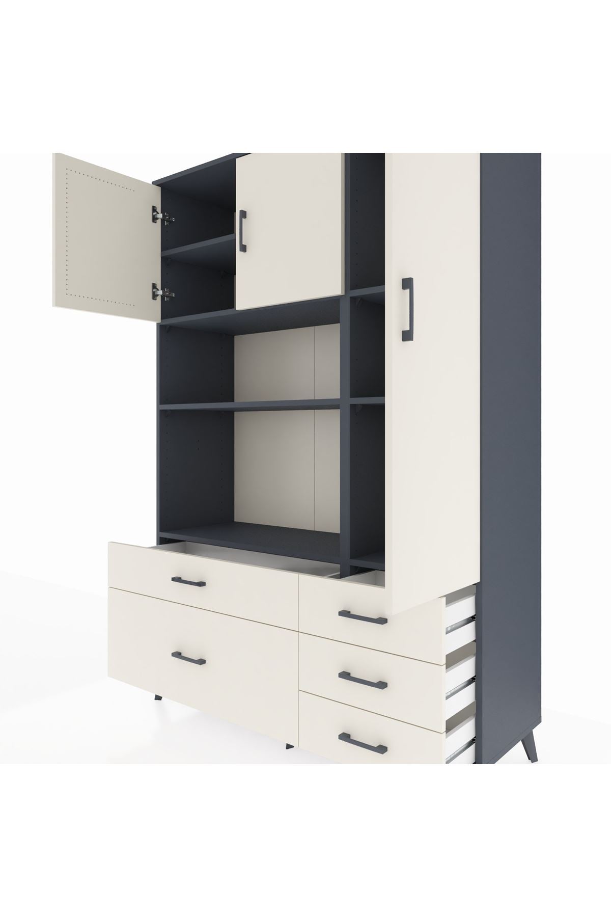 Hyperion Dolap 7 Raflı 5 Çekmeceli 3 Kapaklı 132x44x195 Antrasit-Aytaşı/Aytaşı