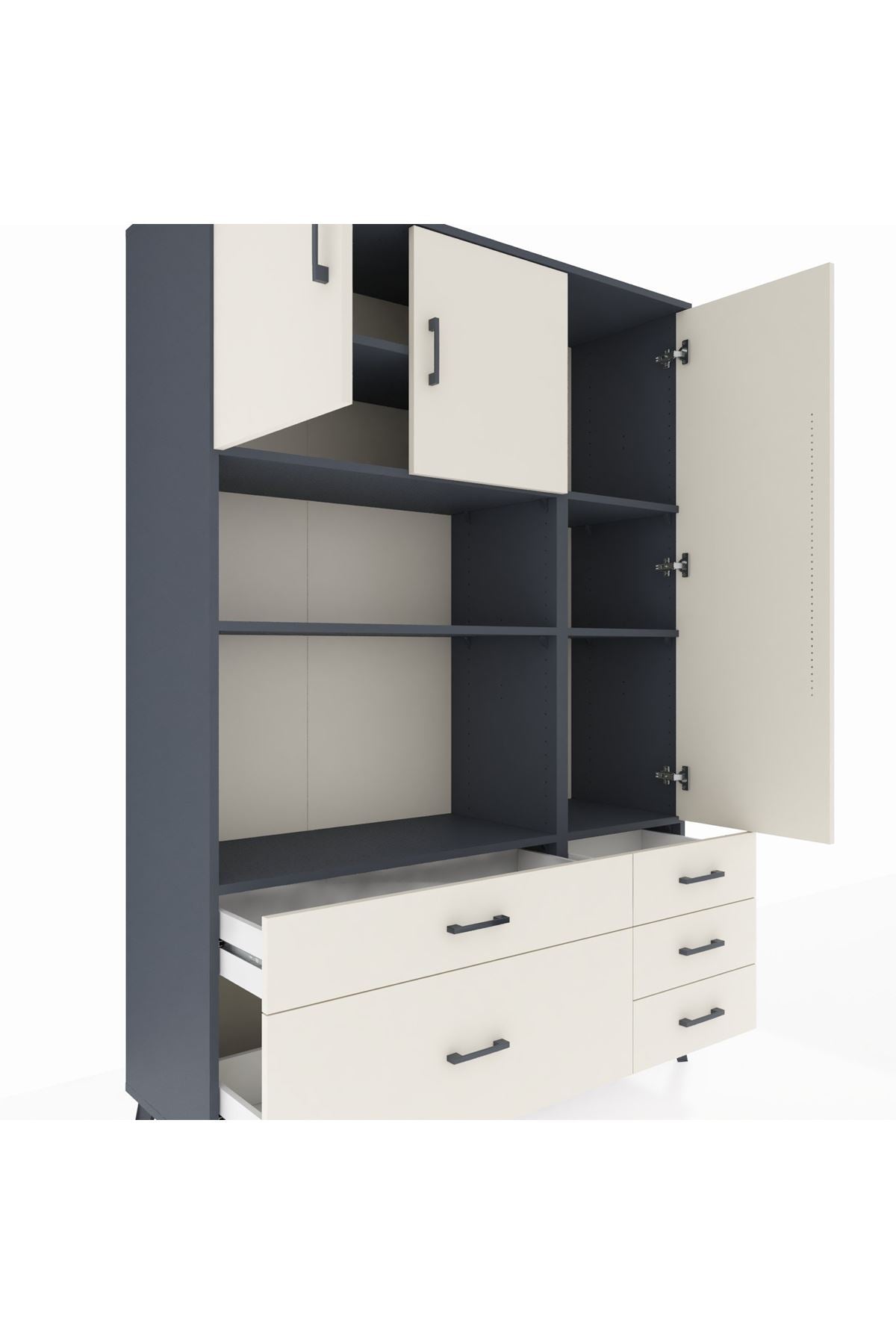 Hyperion Dolap 7 Raflı 5 Çekmeceli 3 Kapaklı 132x44x195 Antrasit-Aytaşı/Aytaşı