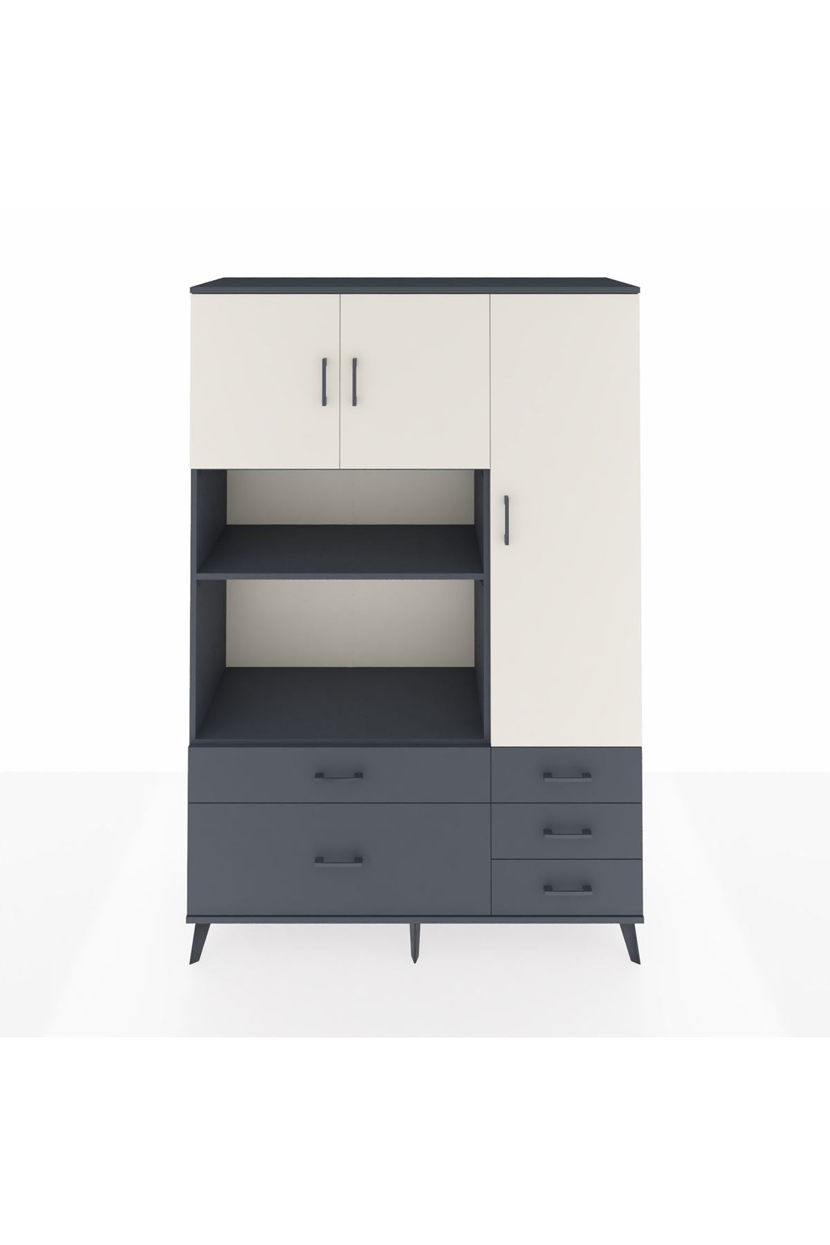 Hyperion Dolap 7 Raflı 5 Çekmeceli 3 Kapaklı 132x44x195 Antrasit-Aytaşı/Antrasit