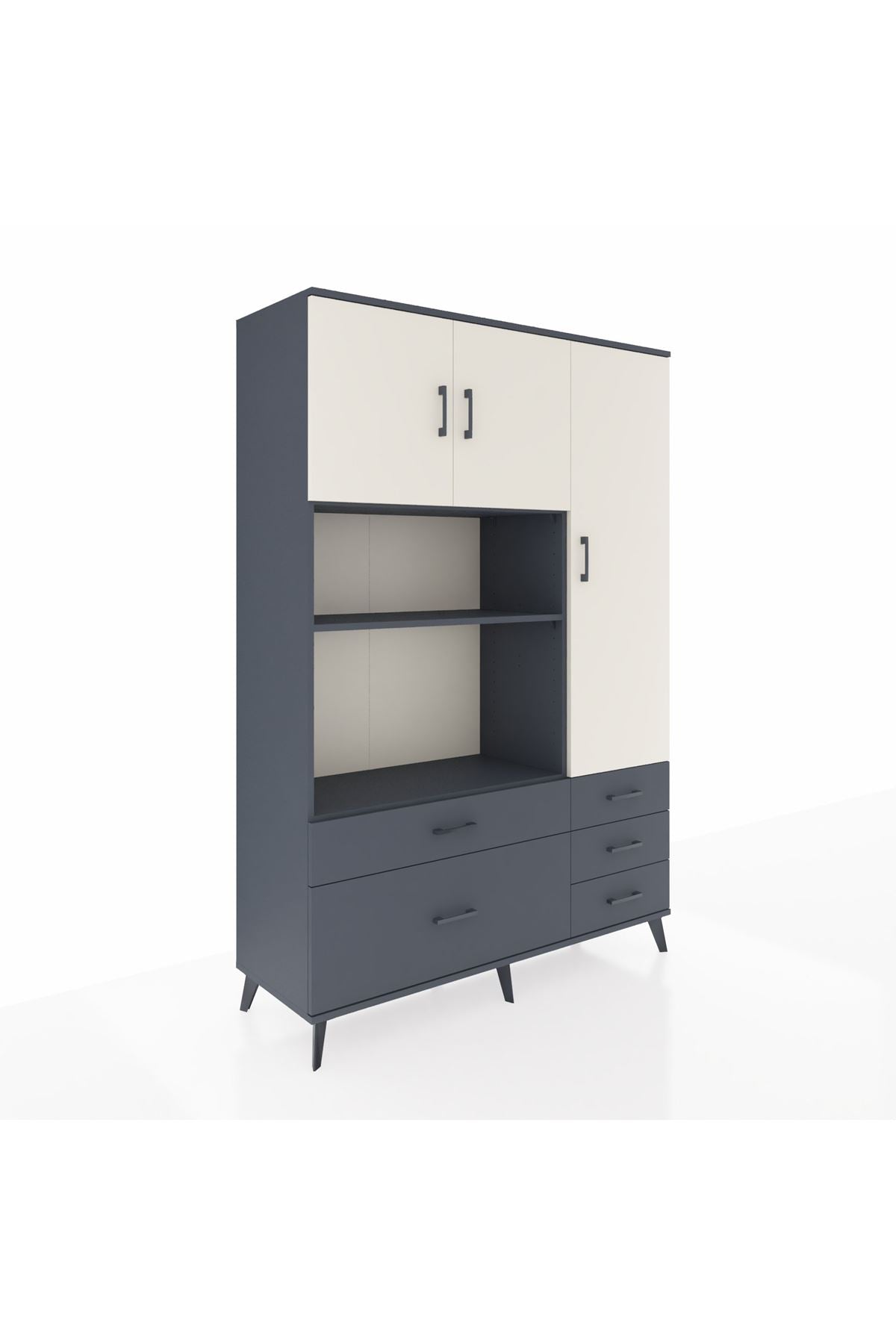 Hyperion Dolap 7 Raflı 5 Çekmeceli 3 Kapaklı 132x44x195 Antrasit-Aytaşı/Antrasit