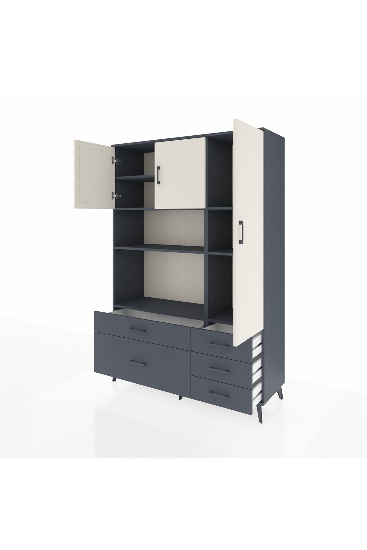Hyperion Dolap 7 Raflı 5 Çekmeceli 3 Kapaklı 132x44x195 Antrasit-Aytaşı/Antrasit