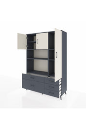 Hyperion Dolap 7 Raflı 5 Çekmeceli 3 Kapaklı 132x44x195 Antrasit-Aytaşı/Antrasit