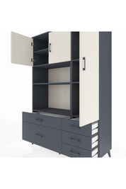 Hyperion Dolap 7 Raflı 5 Çekmeceli 3 Kapaklı 132x44x195 Antrasit-Aytaşı/Antrasit