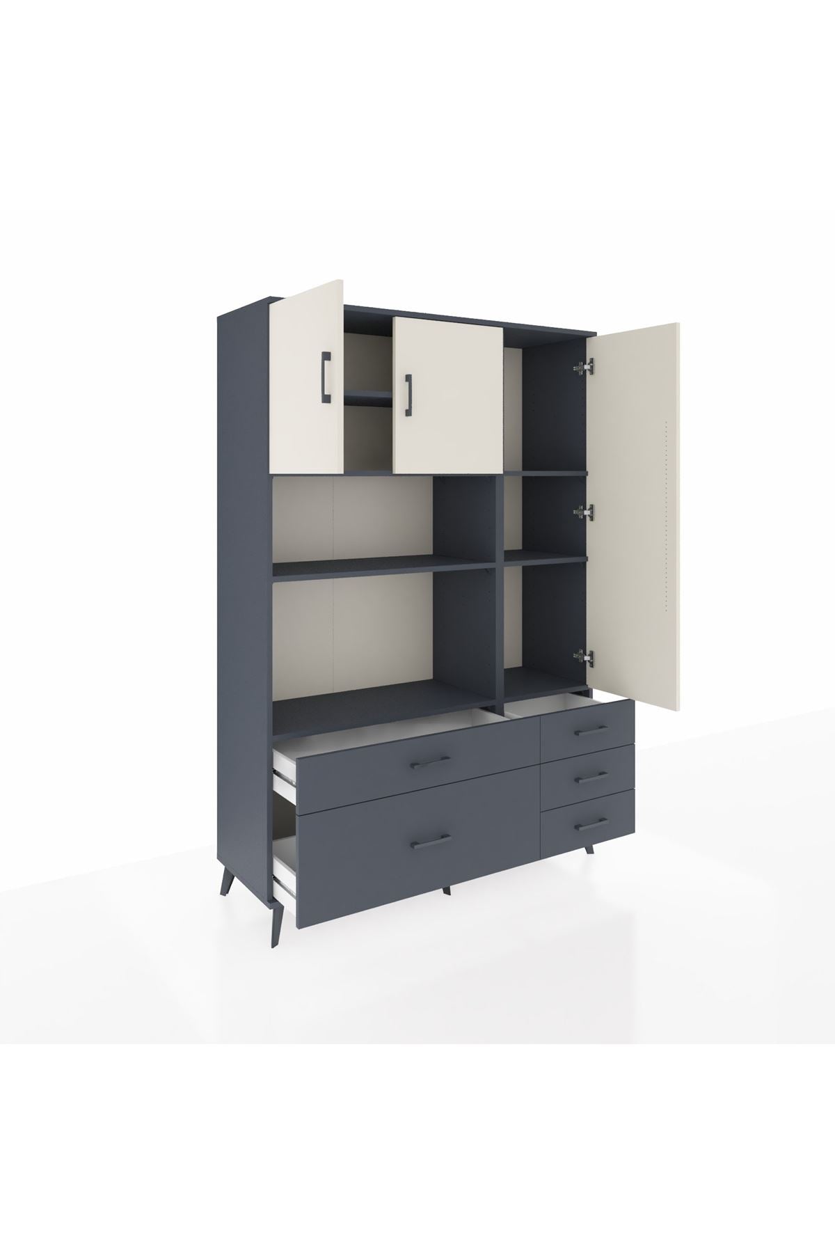 Hyperion Dolap 7 Raflı 5 Çekmeceli 3 Kapaklı 132x44x195 Antrasit-Aytaşı/Antrasit