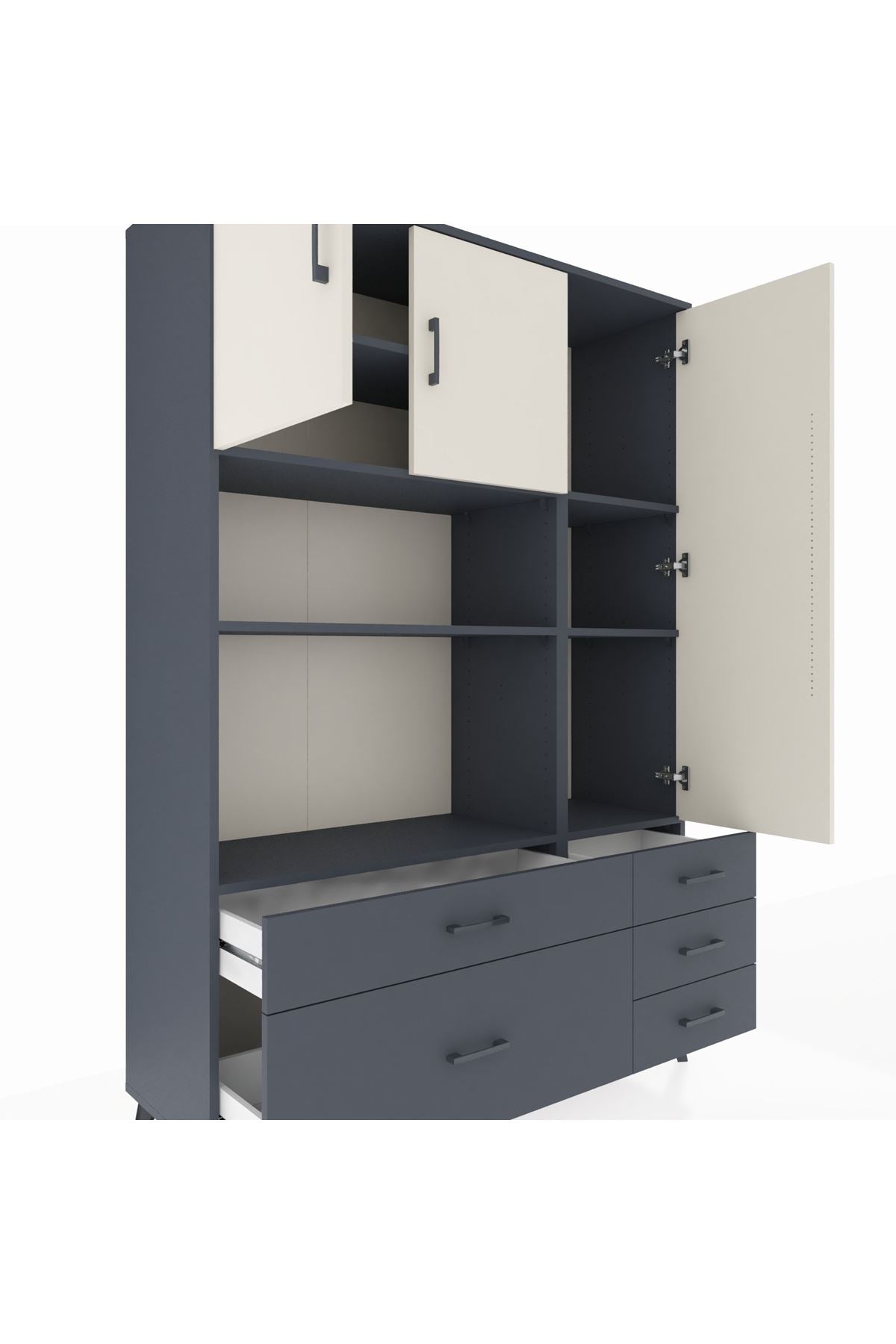 Hyperion Dolap 7 Raflı 5 Çekmeceli 3 Kapaklı 132x44x195 Antrasit-Aytaşı/Antrasit