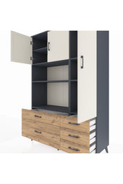 Hyperion Dolap 7 Raflı 5 Çekmeceli 3 Kapaklı 132x44x195 Antrasit-Aytaşı/Çam