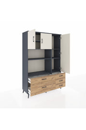 Hyperion Dolap 7 Raflı 5 Çekmeceli 3 Kapaklı 132x44x195 Antrasit-Aytaşı/Çam