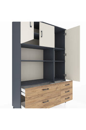 Hyperion Dolap 7 Raflı 5 Çekmeceli 3 Kapaklı 132x44x195 Antrasit-Aytaşı/Çam