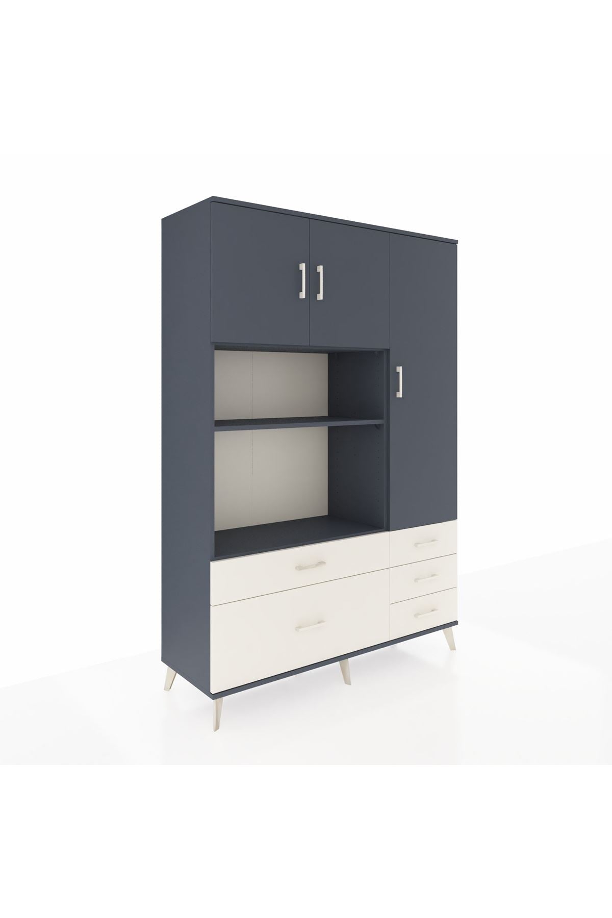 Hyperion Dolap 7 Raflı 5 Çekmeceli 3 Kapaklı 132x44x195 Antrasit-Antrasit/Aytaşı