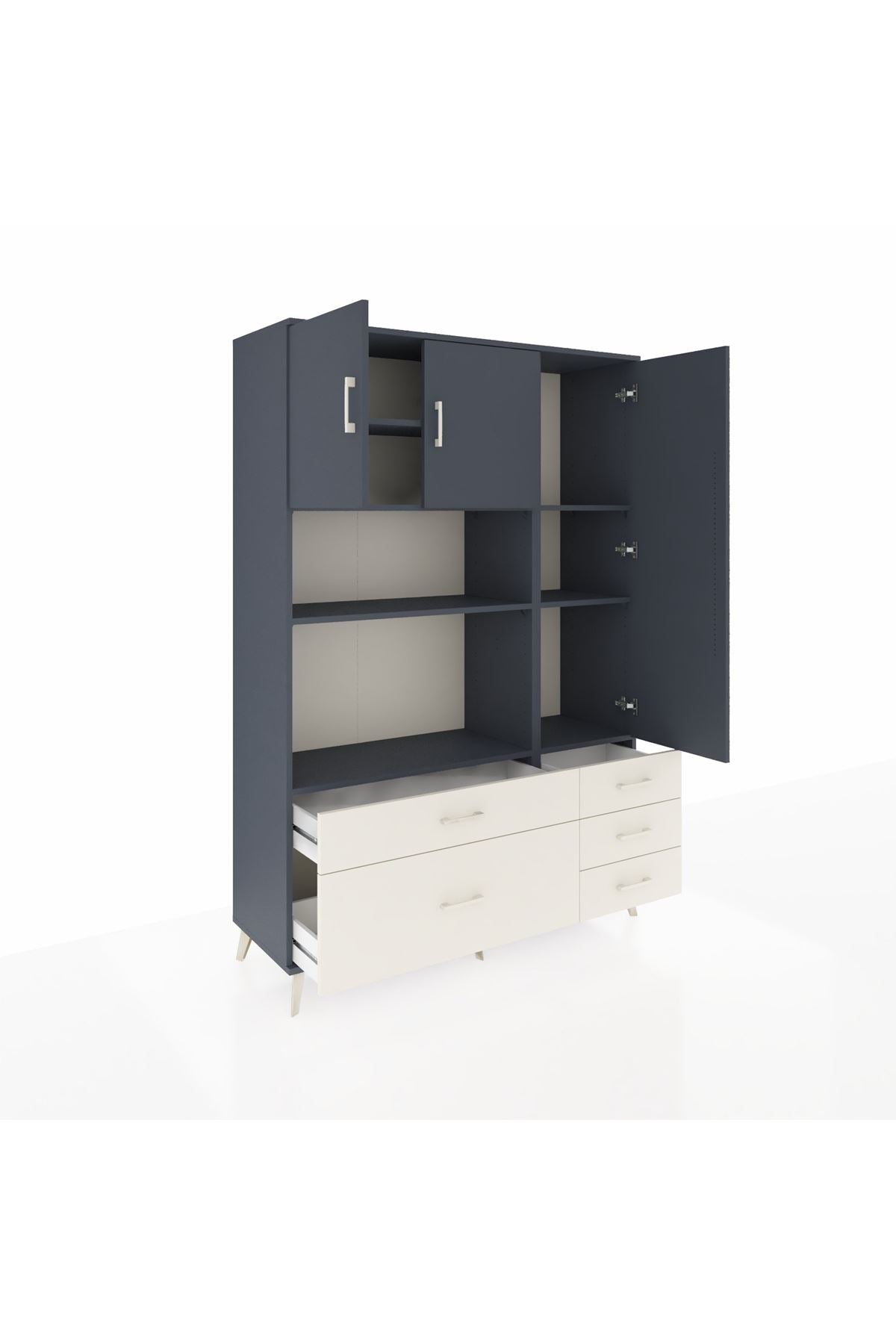 Hyperion Dolap 7 Raflı 5 Çekmeceli 3 Kapaklı 132x44x195 Antrasit-Antrasit/Aytaşı